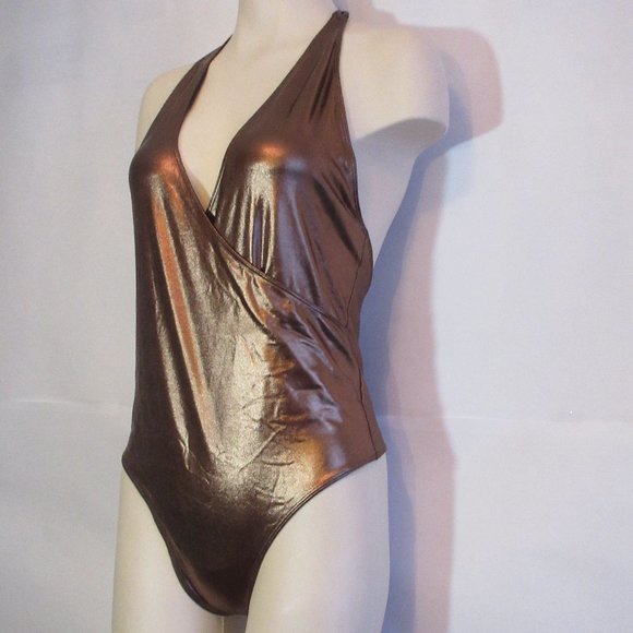 Aritzia  Little Moon  metallic Goldish  Luna Halter Bodysuit  Large - Picture 2 of 11